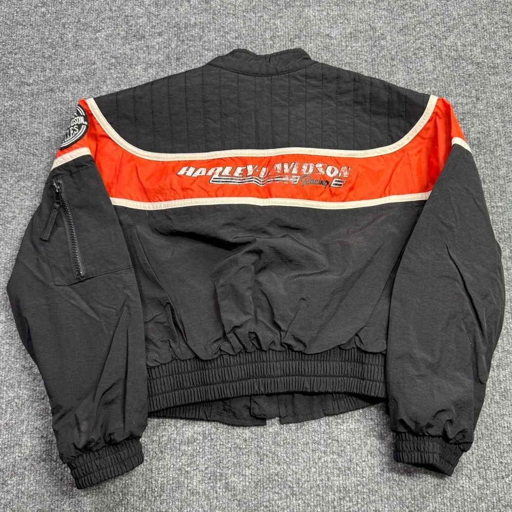 Harley Davidson Motorcycle Jacket Kids S Black Orange Nylon Bomber Racing Biker